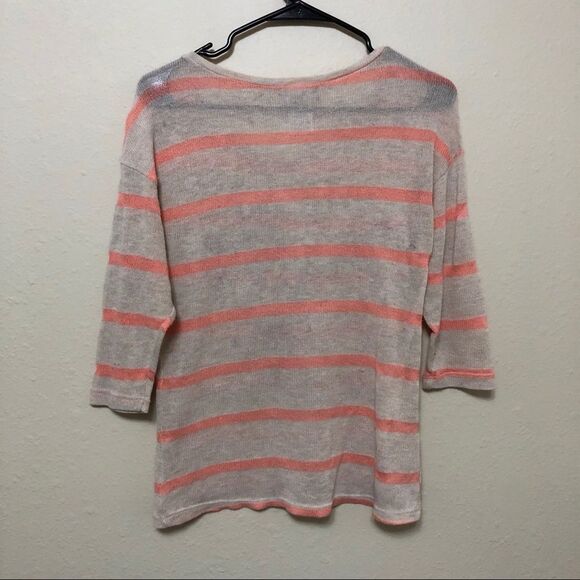 Disney Mickey Mouse Womens Striped Beige & Coral 3/4 Sleeve Sheer Top Shirt Sz M - Picture 4 of 4